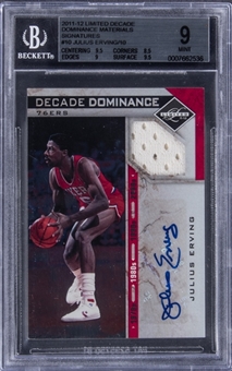 2011-12 Limited Decade Dominance Materials Signatures #10 Julius Erving Signed Patch Card (#08/10) - BGS MINT 9/BGS 10